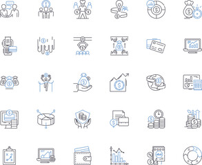 Investment domain line icons collection. Diversification, Portfolio, Risk, Return, Equity, Bond, Commodity vector and linear illustration. Asset,Growth,Income outline signs set Generative AI - obrazy, fototapety, plakaty