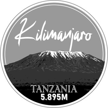 emblem of kilimanjaro mountain - tanzania - black white version