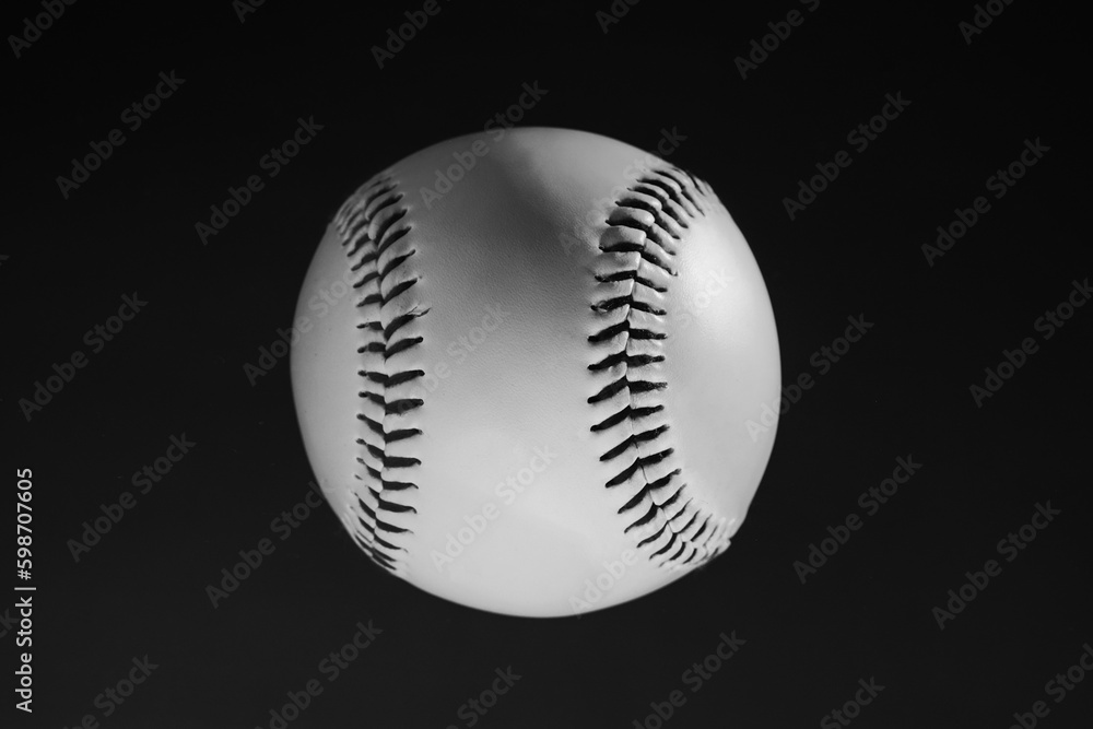 Sticker Baseball sports ball in dark black background closeup for new game ball in sport. - Stickers