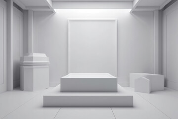 Clean studio septup with an empty podium - 3d rendering. Generative AI