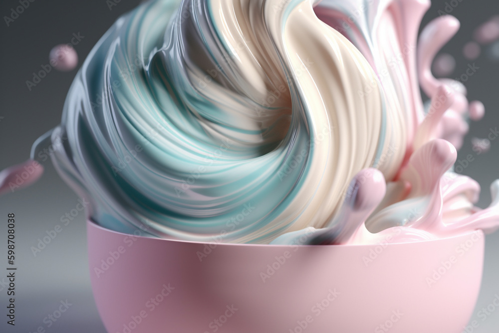 Poster abstract illustration - dynamic colorful cream twirl, 3d rendering. generative ai