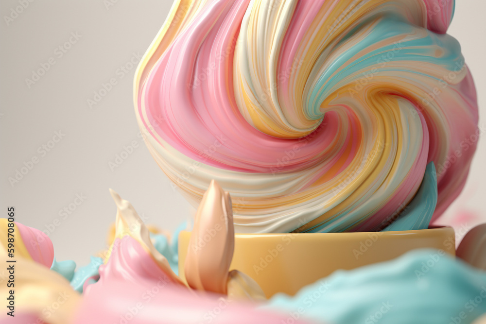 Poster abstract illustration - dynamic colorful cream twirl, 3d rendering. generative ai