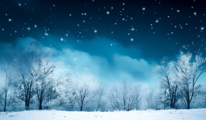 Snowfall background, white and blue background image, snowy landscape. Generative Ai. 
