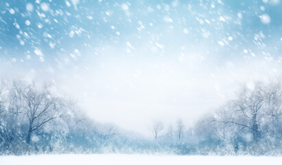 Obraz na płótnie Canvas Snowfall background, white and blue background image, snowy landscape. Generative Ai. 