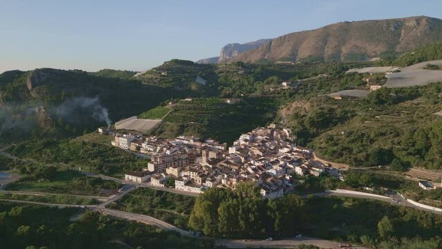 Aerial view of Bolulla village, Marina Baixa, Costa Blanca, Alicante, Spain - stock video
