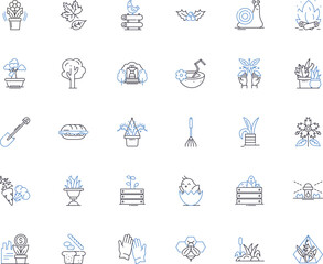 Horticulture area line icons collection. otany, flowers, plants, propagation, soil, cultivation, pruning vector and linear illustration. irrigation, composting, landscaping outline signs Generative AI