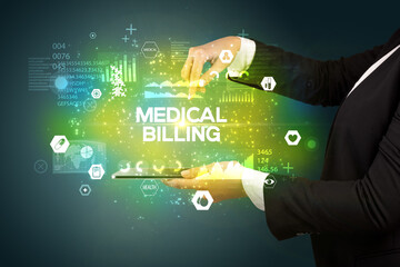 Close-up of a touchscreen with medical inscription