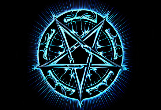 hellish star pentagram on black background. ai generated Generative AI