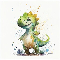 baby dinosaur in watercolor style Generative AI