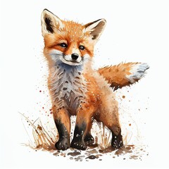 baby fox in watercolor style Generative AI
