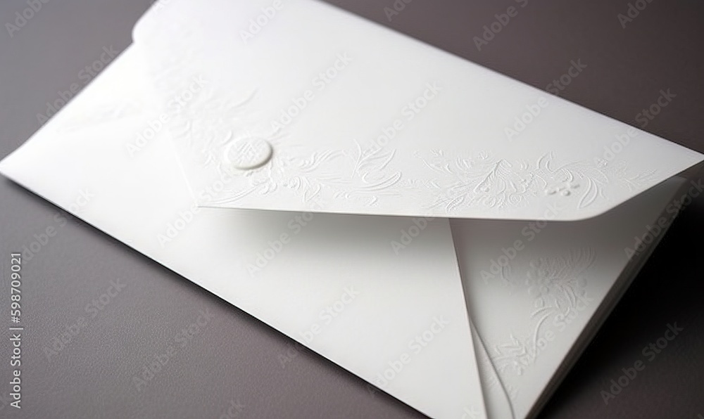 Poster a close up of a white envelope on a gray surface. generative ai