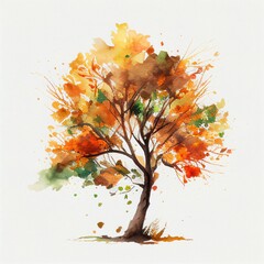 autumn tree in watercolor style Generative AI