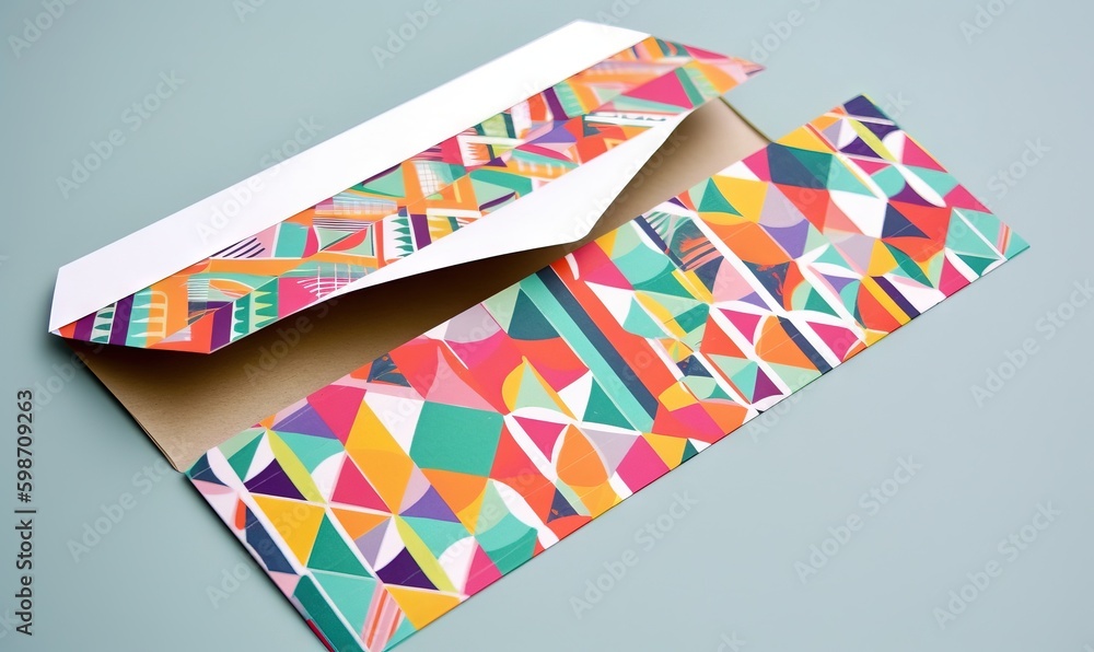Poster two colorful envelopes with a white envelope and a white envelope. generative ai