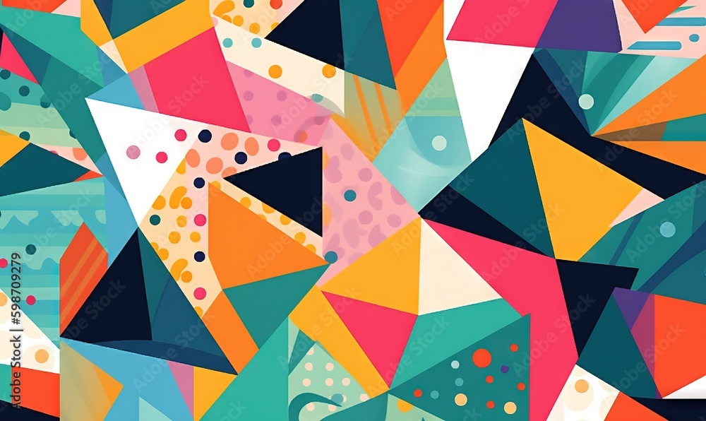 Poster a very colorful abstract painting with lots of dots and shapes. generative ai