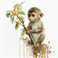 watercolor style monkey Generative AI