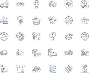 Exploration line icons collection. adventure, discovery, curiosity, expedition, traverse, journey, investigate vector and linear illustration. probe,search,quest outline signs set Generative AI