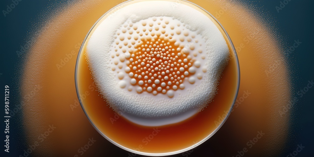 Poster beer served in a high-angled glass with little froth on top. generative ai generative ai