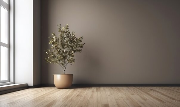  a potted plant sitting on top of a wooden floor.  generative ai