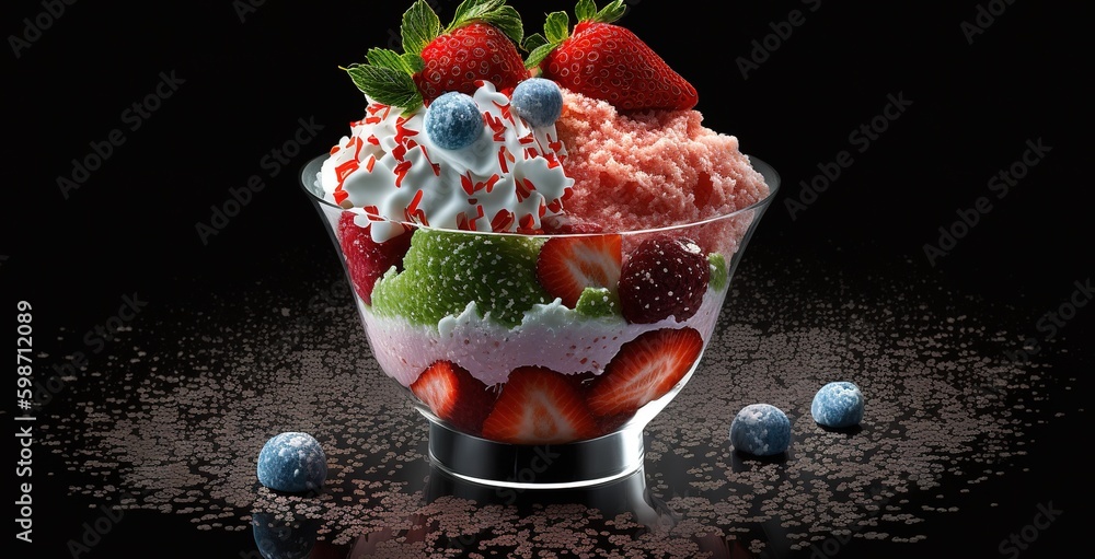 Poster strawberry granita served at an acute angle generative ai generative ai