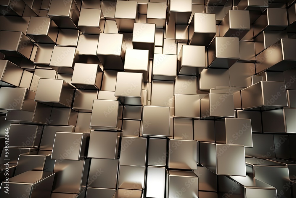 Poster Modern Metal Square Pattern Overlapping on Abstract Three-Dimensional Background: Technology and Design Concepts, Generative AI