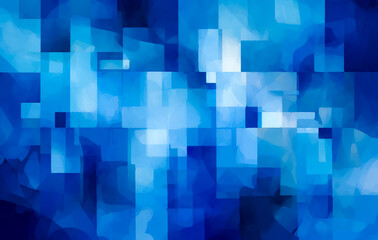 Fototapeta na wymiar Blue and abstract pattern background, style soft geometric cubism, ethereal watercolor. Generative Ai. 