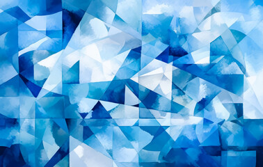 Fototapeta premium Blue and abstract pattern background, style soft geometric cubism, ethereal watercolor. Generative Ai. 