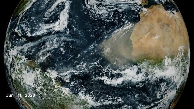 Satellite view of Sahara dust storm over Atlantic ocean crossing to America. Elements of this image furnished by NASA.