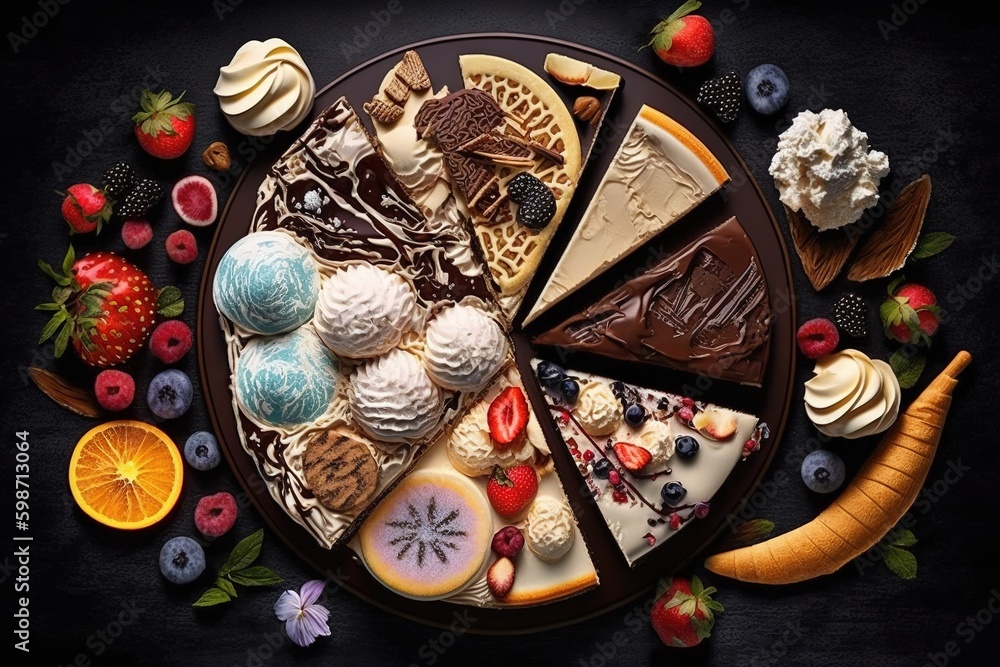 Aufkleber tempting desserts arranged at a steep slant generative ai generative ai