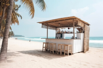 Fototapeta premium Wooden beach cocktail bar on tropical island in carribean, summer holiday in paradise