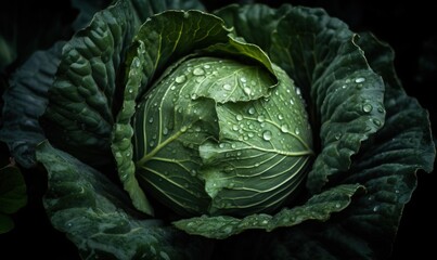 Fototapeta premium a close up of a green leafy plant with water droplets. generative ai