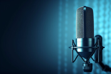 Podcast background banner, studio style with microphones