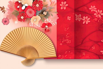 illustration, banner and fan in Japanese style, ai generative