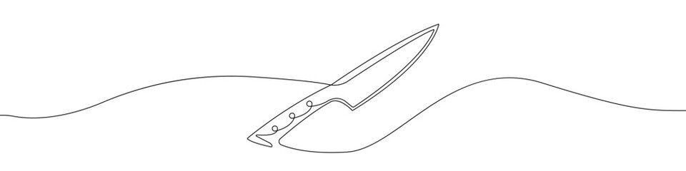 One continuous drawing of a knife vector. One continuous line of the knife pattern. Vector illustration. Linear design of melee weapons. Kitchen knife concept. Knife blade vector.