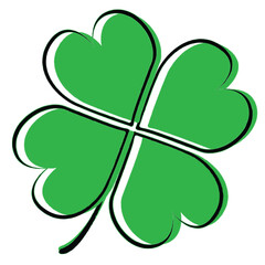 Fototapeta premium Four-leaf clover icon, four isolated on white, for St. Patrick's Day. Vector illustration.