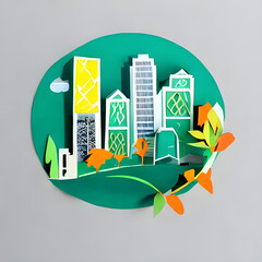 Gorgeous Paper Cut Craft Illustration of a Sustainable Eco City, Highlighting the Beauty of Green Living and Community. Generative AI