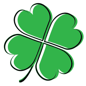 Four-leaf clover icon, four isolated on white, for St. Patrick's Day. Vector illustration.