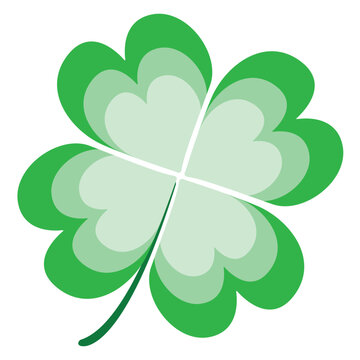 Vector illustration of green clover image with flat stacked multi-layer shadows on white background.