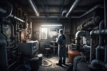 a plumber repair a complex piping system. generative AI