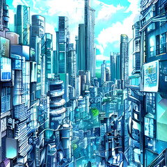 A Majestic Urban Wonderland. An Anime Cityscape at Dusk. Generative AI.
