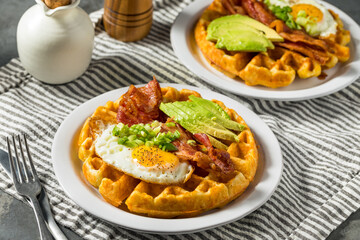 Homemade Savory Waffles with Bacon