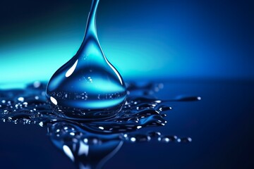 Fractalwaterdrop in blue nature background wtih reflection and high detailed