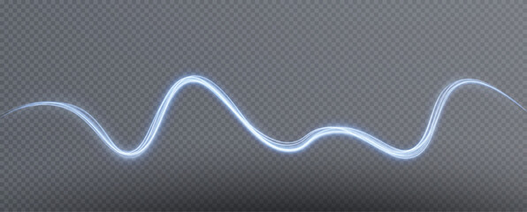 Luminous blue lines png of speed. Light glowing effect png. Abstract motion lines. Light trail wave, fire path trace line, car lights, optic fiber and incandescence curve twirl	
