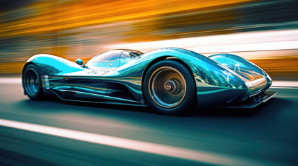 Fototapeta na wymiar Futuristic vehicle with the fast and action-packed, car in motion, speed, moving, Made by AI, AI generated, Artificial intelligence 