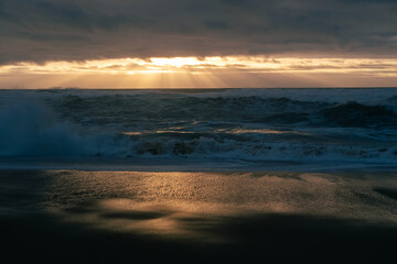 Powerful beautiful Ocean waves at sunset