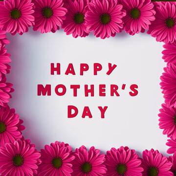 A pink floral frame with the word happy mother's day written in red letters.