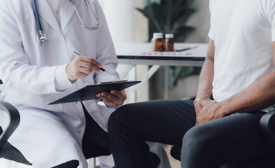 Man having appointment with STD specialist in clinic, closeup