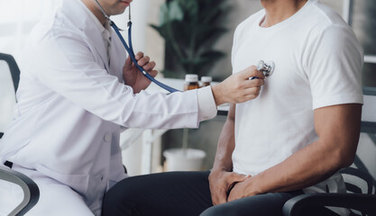 Man having appointment with STD specialist in clinic, closeup