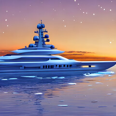 Sailing into the Night. A Breathtaking Illustration of a Superyacht in the Dark Ocean Waters Generative AI.