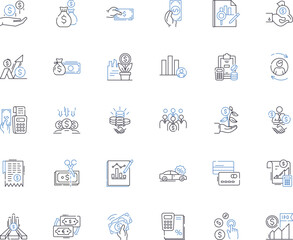 Capital group line icons collection. Investment, Wealth, Portfolio, Management, Retirement, Growth, Diversification vector and linear illustration. Equities,Bonds,Funds outline signs set Generative AI