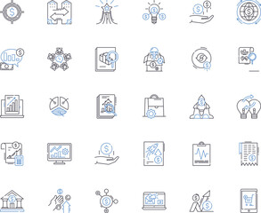 Company worth line icons collection. Valuation, Investment, Assets, Shares, Equity, Growth, Revenue vector and linear illustration. Market cap,Profit,Net worth outline signs set Generative AI